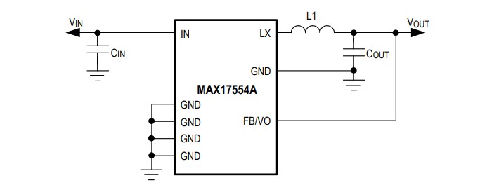 Application Circuit Diagram - Analog Devices / Maxim Integrated MAX17554/MAX17555 Synch Step-Down DC-DC Converters